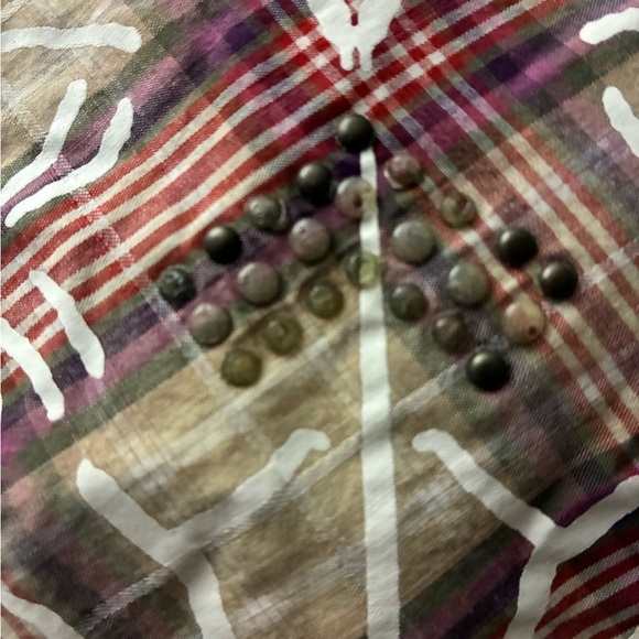 Indigo Star Vintage Button Down Shirt Short Sleeve Cotton Plaid BackRodeoPrint S - Picture 12 of 16